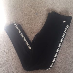 Pink logo black yoga pants